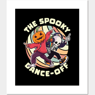 Pumpkin Man Dancing. Rainbow Skeleton Dancing. The Spooky Dance-Off Posters and Art